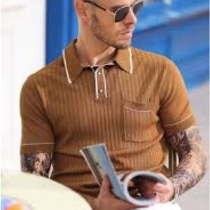 Men's Short Sleeve Knit Button Polo Shirt